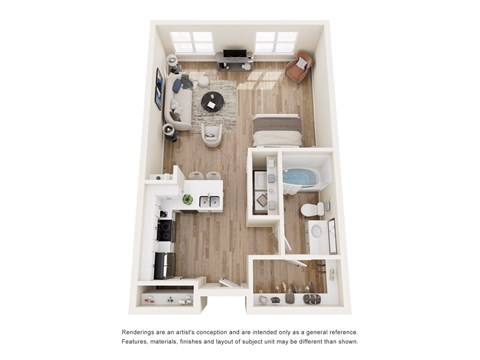Floor plan for studio, 1 bath